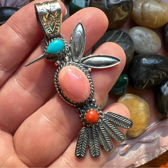 Sterling Silver Multi Stone Hummingbird Pendant - Picture 8 of 10